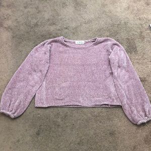 Crop Velour sweater with balloon sleeves